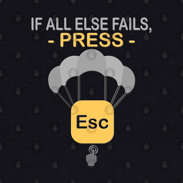 If all else fails Press Escape ESC, Geek Nerd, Funny Computer, Quote Saying, IT Developer, Control Alt Delete, IT Tech Support, IT Technician, Programmer by DESIGN SPOTLIGHT